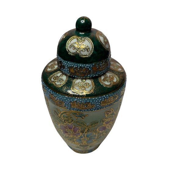 Antique Japanese Porcelain Ginger Jar Hand Painted Cloisonné Moriage Signed 7” - Picture 3 of 9